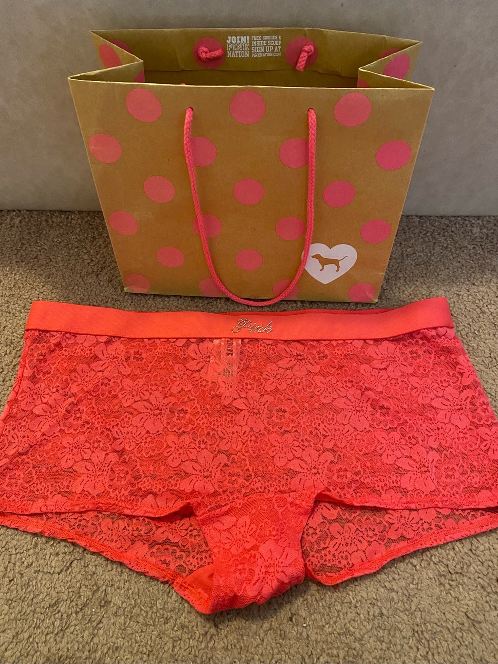 PINK Victoria's Secret Neon Pink Lace Boyshort